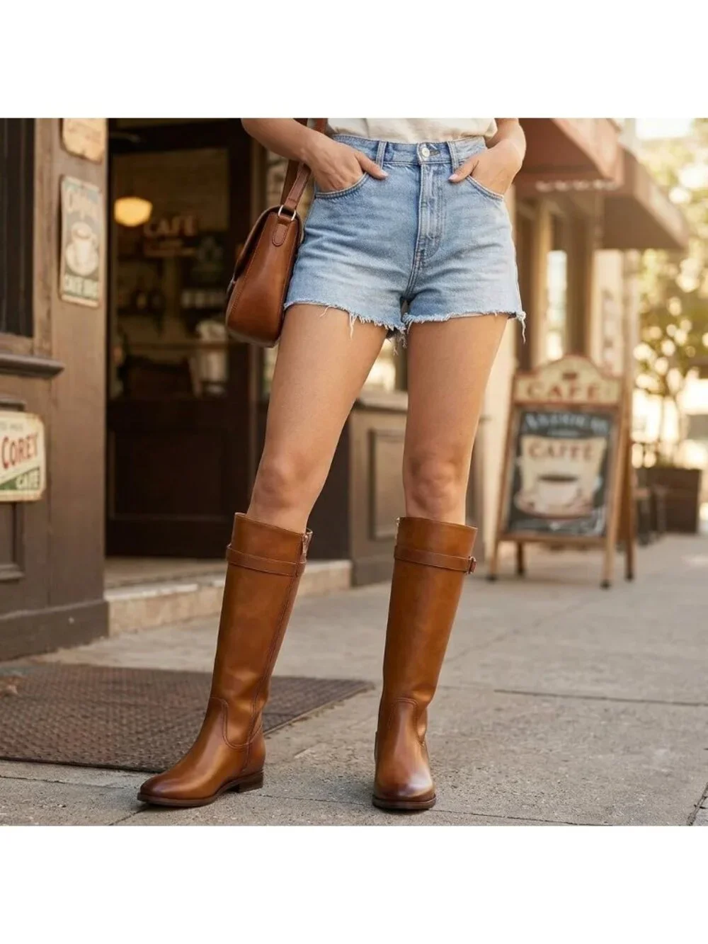 Women's Brown Round Toe Low Heel Comfortable Side Zipper Flat Knee High Boots